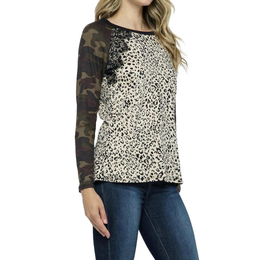 NEW ELLIS camo & leopard top in brown